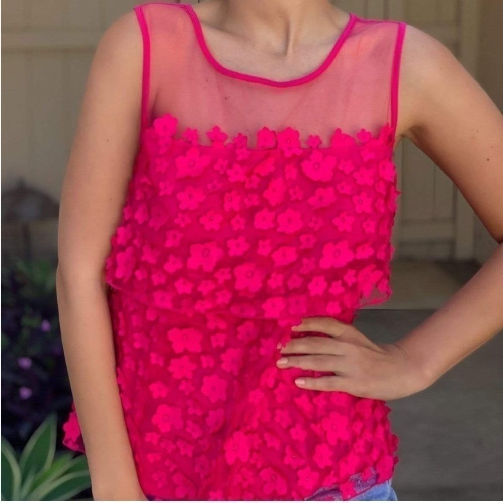 EVA FRANCO Floral Appliqué Shonnie Pink Tank SP